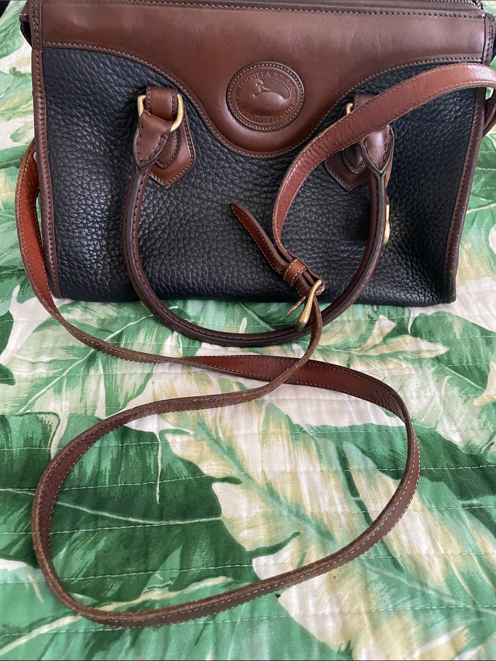 Dooney & Bourke Vintage Satchel Purse  Black Brown All-Weather 100% LEATHER USA